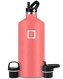 IRON °FLASK Camping & Hiking Hydration Canteens - 3 Lids (Narrow Straw Lid) Leak Proof Vacuum Insulated Stainless Steel - Hot & Cold Double Walled Sports Water Bottle - Peach, 64 Oz