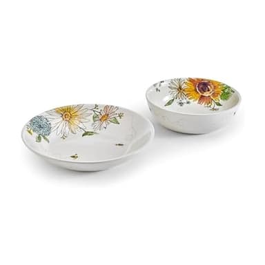 Fitz and Floyd Emi's Garden Floral Set of 2 Serving Bowls, 10.5 Inch, 8.5 Inch