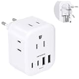 European Travel Plug Adapter, Foldable International Power Adapter, Type C Plug Adapter with 4 Outlets 4 USB Ports (2 USB C) for US to Most of Europe EU Italy Spain Greece Portugal France Germany