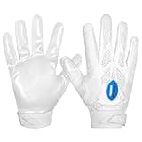 Graloky Football Gloves - Silicone Sticky Grip for Youth, Adult, Men, Women, Kids, Boys, Girls - Receiver Gloves (White, Youth M)