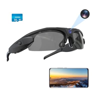 RERBO WiFi Camera Sunglasses, 4K Video Glasses HD 1080P with Polarized UV 400 Lens for Cycling, Camping, Driving,Traveling(Include 32GB Card)