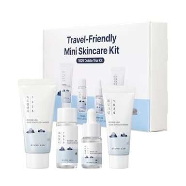 ROUND LAB 1025 Dokdo Hydrating Mini Size Kit (Cleanser, Toner, Ampule, Cream), Deep Hydration for Dry Skin, Daily Skin Care Routine Trial Kit for Moisture Care, Travel Size Gift Set, Korean Skin Care