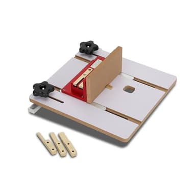 wolfwo Router Table Box Joint Jig – 3 Interchangeable Brass Indexing Keys (¼”, ⅜”, ½”) – Low-Friction Melamine MDF Platform – Locking Knobs for ¾” Miter Slot – Woodworking Jig for Router & Table Saw