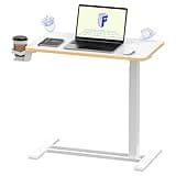 FLEXISPOT Mobile Standing Desk with Wheels Pneumatic Laptop Desk Rolling Computer Cart Movable Height Adjustable Small Sit Stand Desk Computer Workstations Home Use（27.6" W x 15.7" D,White+Maple