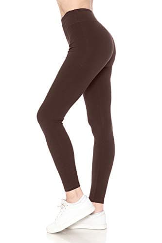 Leggings Depot Women's High Waisted Cotton Leggings - 28" Yoga Full Length - Soft Breathable 3" Wide Waistband Pants, Yoga Brown, Medium