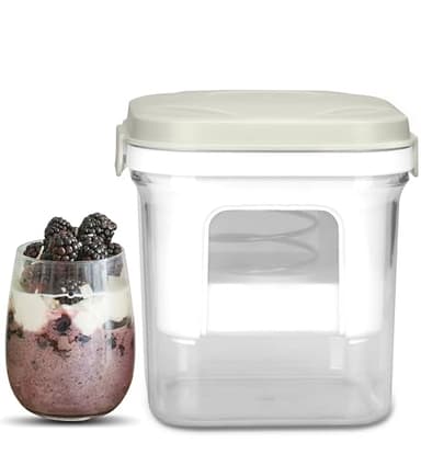 Party Desserts Greek Yogurt Strainer with Lid, Yogurt Maker, Yoghurt Filter with Ultra Fine Nylon Mesh Strainer & Pressure Filtration, 1.5Qt Thick & Creamy Greek Yogurt, BPA-Free, Almond