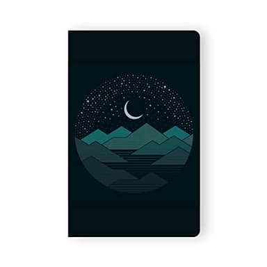 DENIK - Mountains and Stars - 8.25" x 5.25" Aesthetic Layflat Notebook - 144 Lined Pages - Durable Binding and Design - Water-Resistent Soft Touch Cover - Made With Recycled Paper