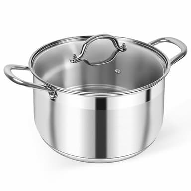 Kirecoo Stainless Steel Stock Pot - 8 Quart Heavy Duty Induction Cooking Pot with Visible Lid for Pasta, Soup, Spaghetti, Nonstick Thick Bottom Big Stockpot, Deep Cookware for Canning, Boiling, Simmer