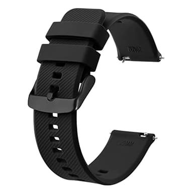 BISONSTRAP Watch Strap 20mm, Quick Release Silicone Watch Bands for Men Women (Black, Black Buckle)