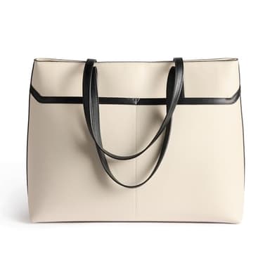 Deseret Book Women's Temple Tote Bag - Large Faux Leather LDS Church Purse & Mom Organizer - Zipper & Interior Slip Pockets for Scriptures, Temple Dress, Laptop, or Missionary Essentials (Black/White)