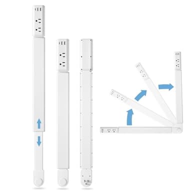 Outlet Electrical Outlet Extender Stick - Features 1 USB -C, 2 USB -A, and 2 AC Outlets, Free Assembly Extends 23"-34". Plug Extension Outlet Use Behind Sofas, Nightstands, Desks (White)