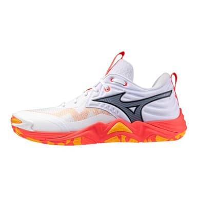 Mizuno Wave Momentum 4 Elite Unisex Volleyball Shoe, White-Fiery Coral, US Mens 11/ US Womens 12.5