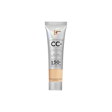 IT Cosmetics CC+ Cream Travel (Medium) - Natural Full Coverage Foundation With SPF 50+, Color Corrector & Anti-Aging Hydrating Serum, Hyaluronic Acid + Peptides, Up To 24H Wear - 0.4 fl oz