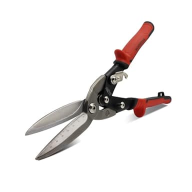HOUSERAN 12 Inch Aviation Snips, Long Straight Cut Tin Snips, Heavy Duty CR-MO Metal Cutters with Double Lever, Scale Markings & Safety Lock, Shears Scissors for Cutting Metal Sheet