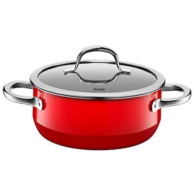 Silit Pot Ø 20 cm Approx. 2.4L Passion Red Pouring Rim Made in Germany Hollow Handles Glass Lid Silargan® Functional Ceramic Suitable for Induction Hobs Dishwasher-Safe