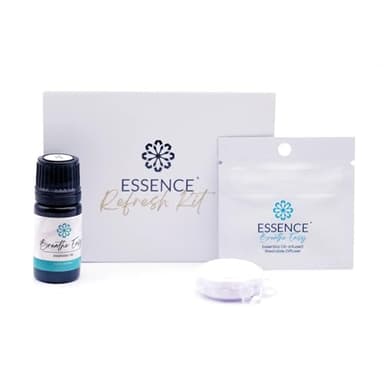 Essence Refresh Kit | Featured Blends Essential Oils | Aromatherapy Nasal Diffuser | Personal Scent Clip for Travel, Work & Everyday Use | Made in USA | Breathe Easy | White Pod