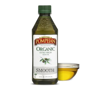 Pompeian Smooth Organic Extra Virgin Olive Oil - 16 Fl Oz - First Cold Pressed Olive Oil for Cooking - Smooth Taste for Sauteing, Stir-Frying, and Baking