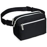 Black Fanny Pack Belt bag - Crossbody Waist Bag for Men or Women - Hands-Free, Waterproof Large Bumbag for Hiking, Running, and Travel