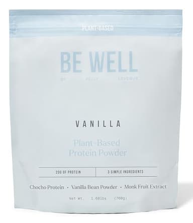 Be Well By Kelly Vanilla Plant-Based Protein Powder, Vegan 20G Protein 8G Fiber 0 Net Carb (3 Ingredients, 20 Servings) 9 Amino Acids+3 BCAAs No Soy, No Dairy, Stevia-Free, No Sugar Added 1.68lb 760g