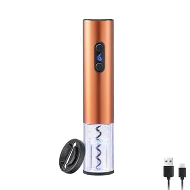 ELMWAY Rechargeable Wine Opener by ELMWAY, Electric Wine Bottle Opener with Foil Cutter, LED Light and Stainless Steel Shell, Cordless Corkscrew & Cork Remover, Gifts for Wine lover- Rose Gold