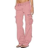 SMIDOW Low Rise Cargo Pants for Women Plus Size Baggy Stretchy Wide Leg Pants Pockets Y2K Streetwear Combat Military Trousers