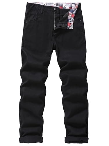 MZNBURAM Men's Non-Stretch Regular Fit Straight-Leg Denim Pants Jeans (34, Deep Black)