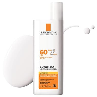 La Roche-Posay Anthelios Light Fluid Facial Sunscreen SPF 60, Lightweight Sunscreen For Face, Fluid Texture, Broad Spectrum SPF + Antioxidants, Oil Free & Oxybenzone Free, Travel Size 1.7 Fl. Oz.