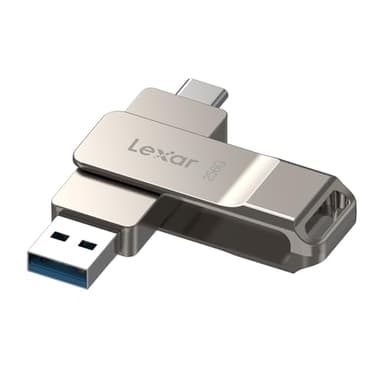 Lexar D40E 256GB Dual USB 3.2 Gen 1 Type-C Jump Drive, USB-C Flash Metal Housing Swivel Design Thumb Drive (Champagne Silver)
