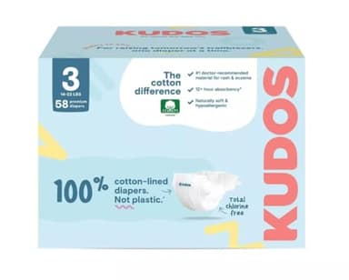 Kudos Chlorine Free Premium Diapers, Cotton-Lined - Size 3, 58 Count, 14-24 lbs