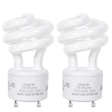JACKYLED UL-Listed GU24 CFL Light Bulbs, T3 13W 2700K Warm White GU24 Base Compact Flourescent Bulbs, Energy Efficient 900lm Spiral Bulb, 2-Pack