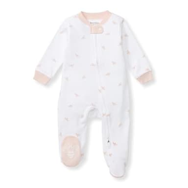 Burt's Bees Baby Girls' Organic Cotton Sleep and Play Footed Pajamas, One-piece Zip Front Romper, Baby Essentials
