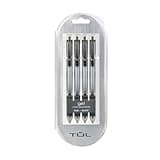 TUL Gel Pens, Retractable, Fine Point, 0.5 mm, Silver Barrel, Black Ink, Pack of 4