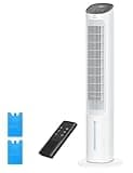 Dreo Evaporative Air Swamp Cooler, 40” Standing Fans that Blow Cold Air, 80° Oscillating Bladeless Cooling Fan for Bedroom, Removable Water Tank, Ice Packs, Remote Control, 4 Speeds, 7H Timer, White