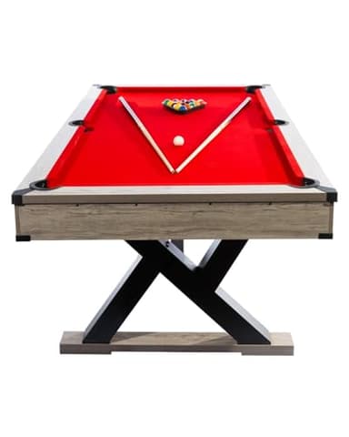 7 Foot Billiard Table Set, 84" Home Pool Table with 2 Cues, 16 Balls, Triangle, Chalk & Brush, K-Shaped Legs and Red Cloth, for Game Room, Basement, Office, Garage, Apartment Entertainment