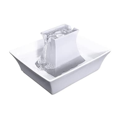 PetSafe Drinkwell Pagoda Fountain - Hygienic Ceramic Continuous Flowing Fountain - Elevated Upper Bowl & Double Free-Falling Stream Design - Minimalist Pet Hydration Station - 70 oz Capacity