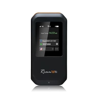 RoamWiFi 5G Mobile Hotspot WiFi6-4nm Chip | 10GB US/CA/MX + 1GB Global Internet Data (170+ Countries) | High-Speed for 16 Devices | 5000mAh Battery, 20H Standby, USB3.1, No SIM Needed Travel Wi-Fi