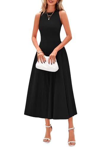 PRETTYGARDEN Spring Casual Dresses for Women 2026 Summer Business Work Midi Sleeveless A Line Pleated Cocktail Dress(Black,Medium)