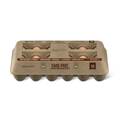 Amazon Grocery, Cage Free Large Brown Eggs, Grade A, 18 Ct