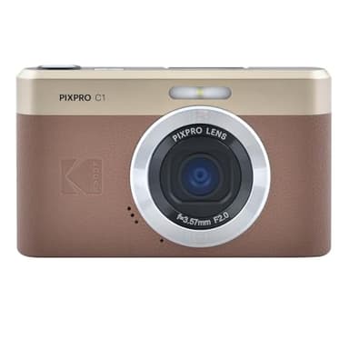 Kodak PIXPRO C1 Friendly Zoom Digital Camera - 13MP Compact Point and Shoot with 2.8” 180° Tilt LCD Flip Screen, Retro Vintage Design with 4X Zoom and 1080P Full HD Video for Travel, Vlogging, Brown