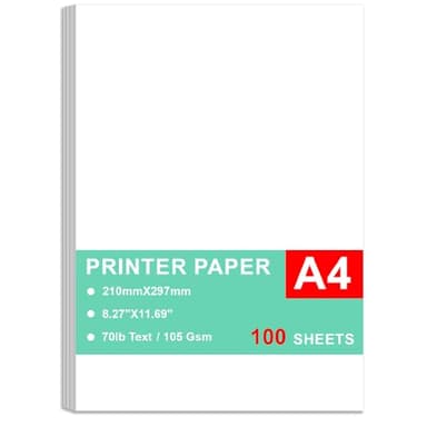 Printer Paper - 100 Sheets, A4 Premium Bright White Paper, 28lb Bond / 70lb Text (105 gsm) Bright White Paper – Great for Copy, Printing, Writing, 8.27" x 11.69" (210 x 297 mm)