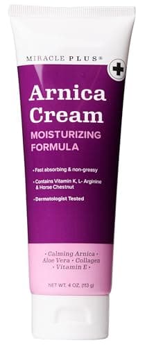 Miracle Plus Arnica Cream Bruise Relief Lotion For Bruising And Swelling On Skin | Arnica Montana Extra Strength Vitamin K Cream | Moisturizing Formula Skin Care Gel With Horse Chestnut, 4 Fl Oz