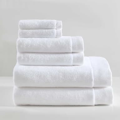 Calvin Klein - Bath Towels, Ultra-Soft & Quick Drying with Zero Twist, Brand Locker Loop for Easy Hanging (Entwine Solid White, 6 Piece)