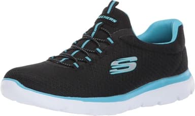 Skechers Women's Summits Sneaker, Black/Turquoise,10 M US