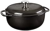 Lodge 6 Quart Enameled Cast Iron Dutch Oven with Lid – Dual Handles – Oven Safe up to 500° F or on Stovetop - Use to Marinate, Cook, Bake, Refrigerate and Serve – Midnight Chrome