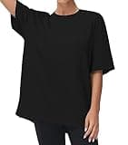 THE GYM PEOPLE Women's Casual Oversized T-Shirts Summer Crewneck Short Sleeve Workout Basic Tee Tops Black