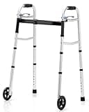 OasisSpace Compact Folding Walkers, Lightweight Walkers for Seniors Adults Elderly, Rolling Front Wheels Walker, Standard Walking Assist Narrow Walker for Small Spaces Up to 300lbs