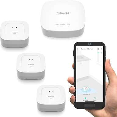 YoLink Smart Home Starter Kit: Hub & Water Leak Sensor 4 with 105dB Audio Alarm 3-Pack, SMS/Text, Email & Push Notifications, Freeze Warning, LoRa Up to 1/4 Mile Open-Air Range, w/Alexa, IFTTT