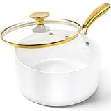 MICHELANGELO 3 Quart Saucepan with Lid, Non-Toxic Ceramic Sauce Pan with Ergonomic Handle, Nonstick 3 Qt Small Pot, Induction-Compatible, White