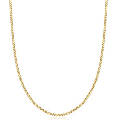 Barzel 18K Gold Plated Curb/Cuban Link Chain Necklace 2MM, 3MM, 4MM, 5MM For Women or Men - Made In Brazil (2MM Gold, 16 Inches)