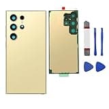 Galaxy S24 Ultra Rear Back Glass Replacement Compatible with Samsung Galaxy S24 Ultra, Galaxy S24 Ultra 5G Back Glass Replacement with Pre-Installed Camera Lens+Adhesive+Repair Tool Kits(Yellow Gold)